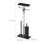 Set toaleta - Suport hartie, perie toaleta, loc rezerve, raft, Inox, Negru - imagine 3