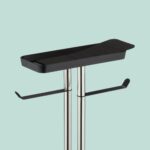 Set toaleta - Suport hartie, perie toaleta, loc rezerve, raft, Inox, Negru - imagine 8
