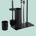 Set toaleta - Suport hartie, perie toaleta, loc rezerve, raft, Inox, Negru - imagine 4