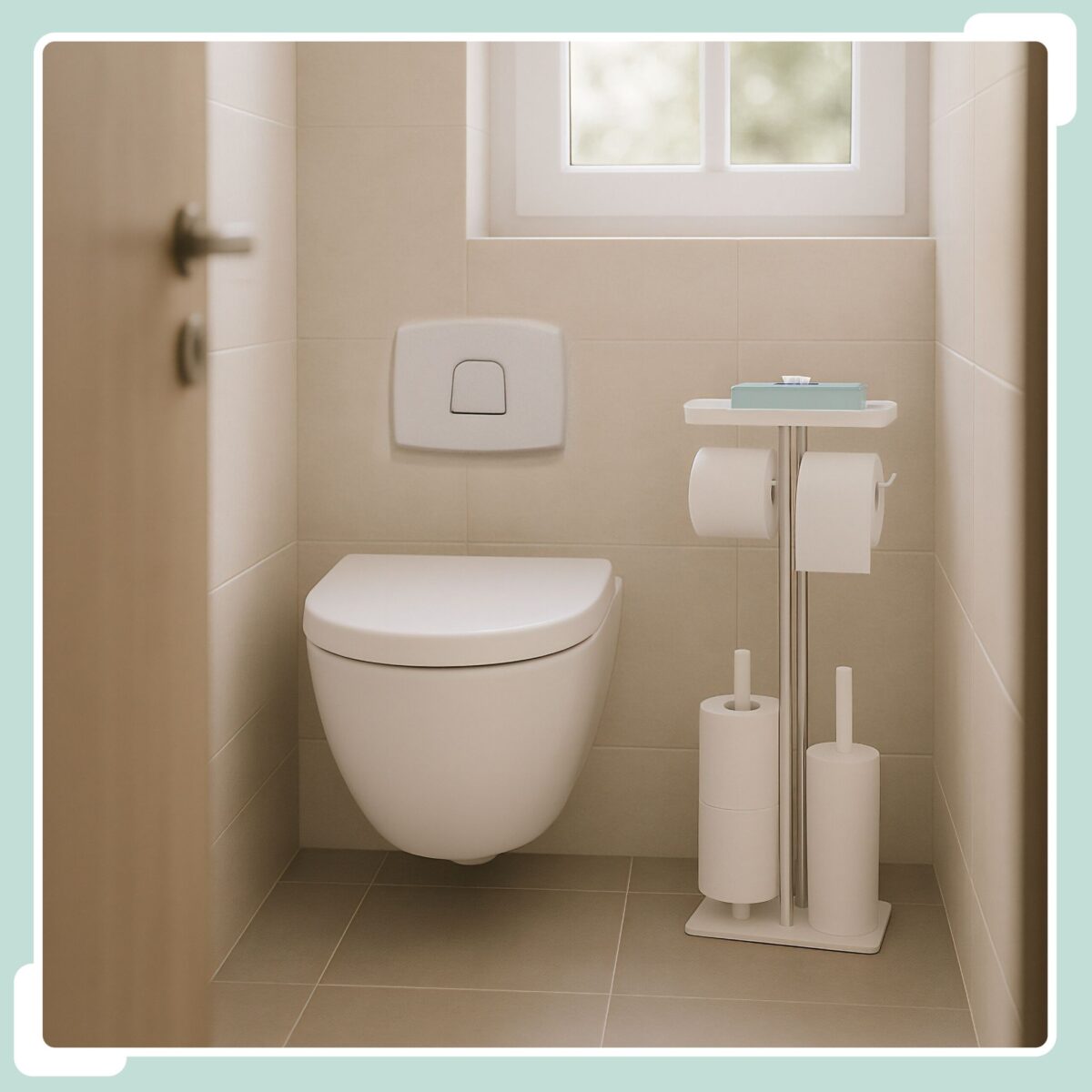 Set toaleta - Suport hartie, perie toaleta, loc rezerve, raft, Inox, Alb - imagine 2