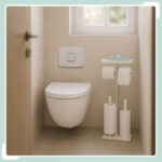Set toaleta - Suport hartie, perie toaleta, loc rezerve, raft, Inox, Alb - imagine 2