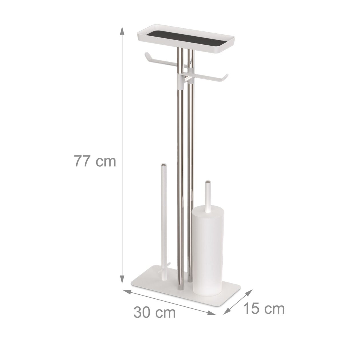 Set toaleta - Suport hartie, perie toaleta, loc rezerve, raft, Inox, Alb - imagine 4