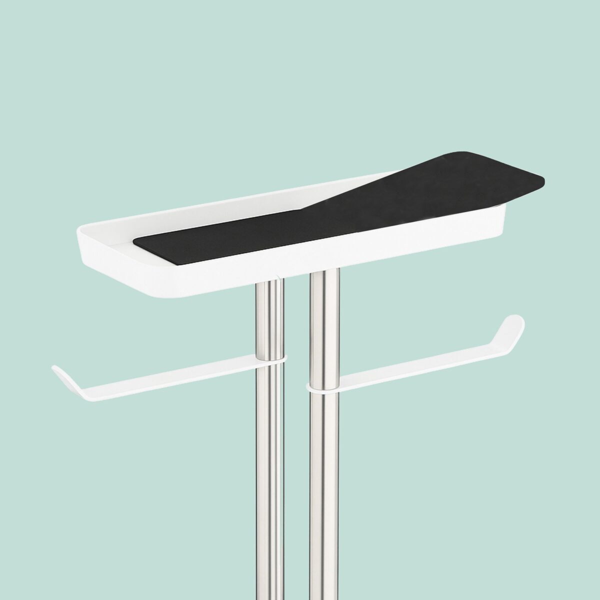 Set toaleta - Suport hartie, perie toaleta, loc rezerve, raft, Inox, Alb - imagine 9