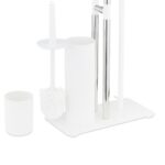 Set toaleta - Suport hartie, perie toaleta, loc rezerve, raft, Inox, Alb - imagine 8