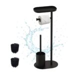 Set toaleta cu raft – suport hârtie igienică & perie toaletă, Negru