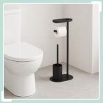 Set toaleta cu raft – suport hârtie igienică & perie toaletă, Negru - imagine 3