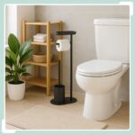 Set toaleta cu raft – suport hârtie igienică & perie toaletă, Negru - imagine 2