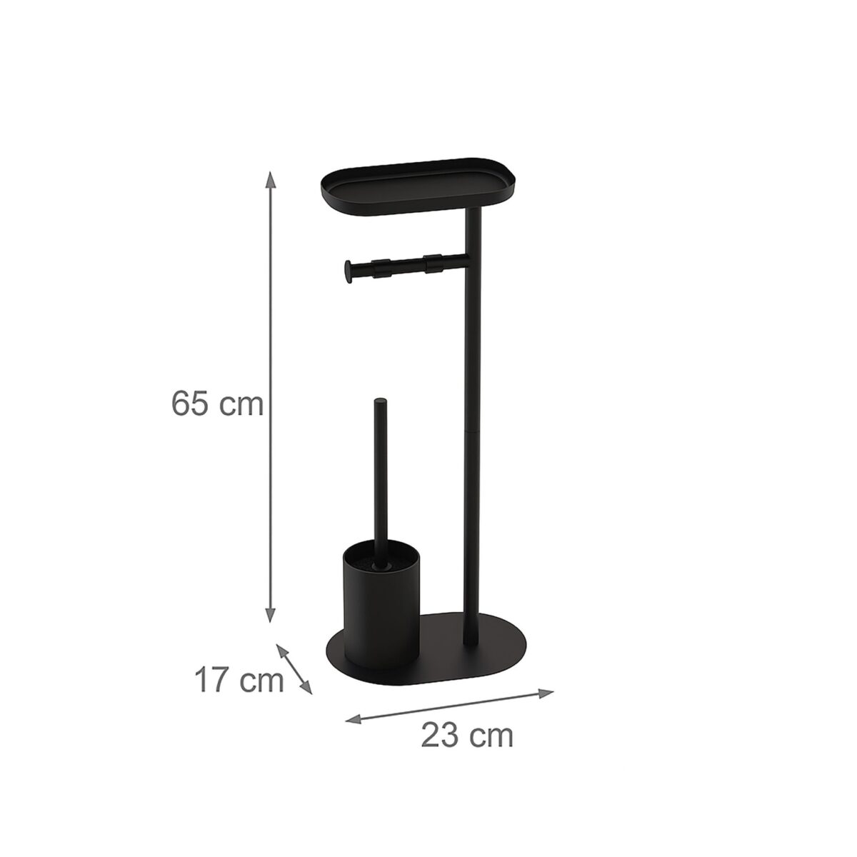 Set toaleta cu raft – suport hârtie igienică & perie toaletă, Negru - imagine 9