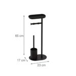 Set toaleta cu raft – suport hârtie igienică & perie toaletă, Negru - imagine 9