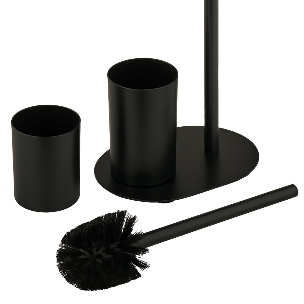 Set toaleta cu raft – suport hârtie igienică & perie toaletă, Negru - imagine 4