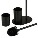 Set toaleta cu raft – suport hârtie igienică & perie toaletă, Negru - imagine 4