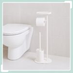 Set toaleta cu raft – suport hârtie igienică & perie toaletă, Alb - imagine 2