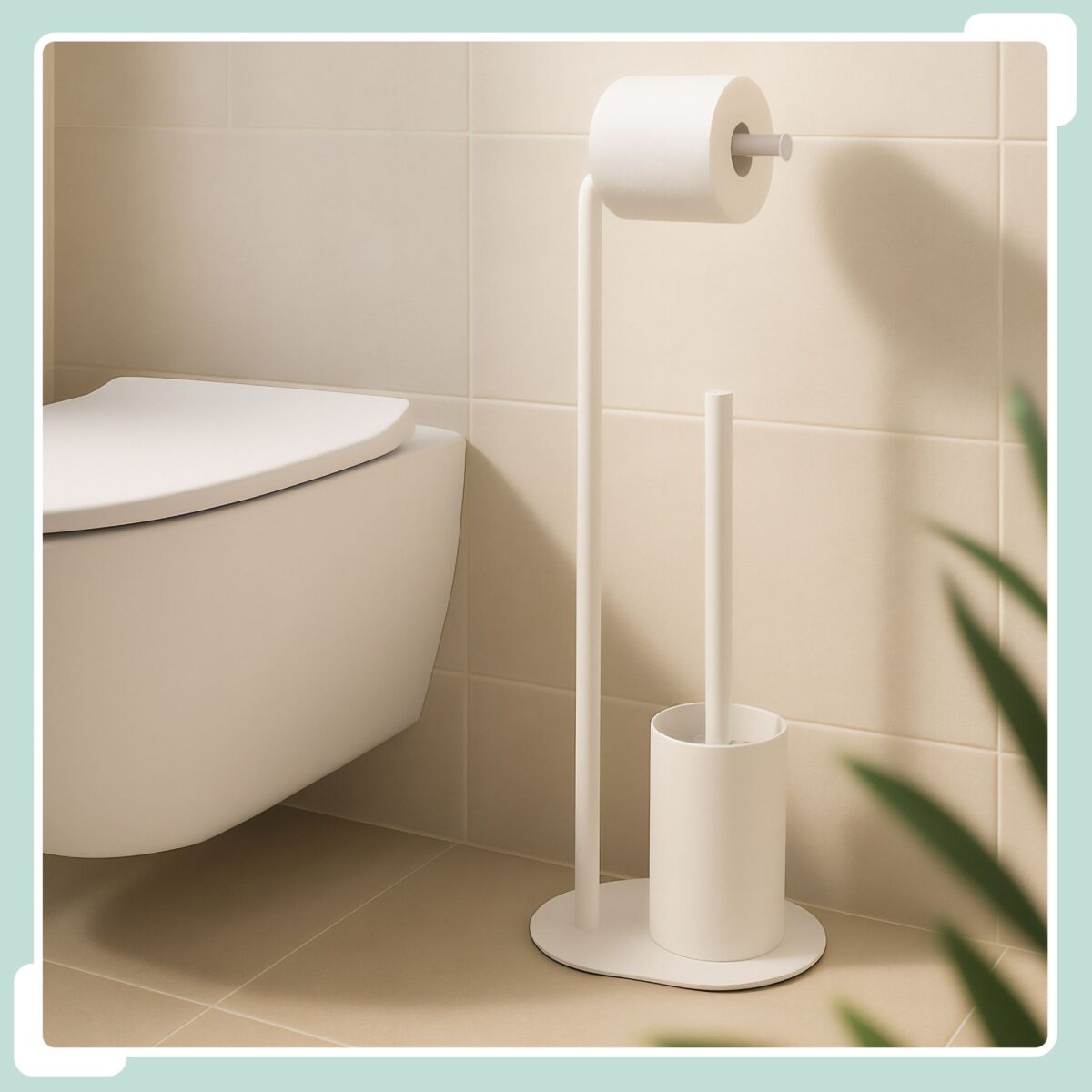 Suport hartie igienica si perie de toaleta, Metal Alb, Perii rezerva, 64,5 × 23 × 17 cm - imagine 3
