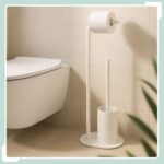 Suport hartie igienica si perie de toaleta, Metal Alb, Perii rezerva, 64,5 × 23 × 17 cm - imagine 3