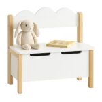 Băncuță pentru copii cu lada pentru jucarii – alb-natur, capac Soft-Close