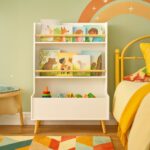 Raft pentru copii pentru cărți și jucării – alb-natur, 2 în 1 - imagine 2