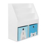 Raft carti pentru copii cu 2 cutii textile pentru jucarii, alb, 79x72x30,5 cm