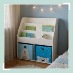 Raft carti pentru copii cu 2 cutii textile pentru jucarii, alb, 79x72x30,5 cm - imagine 2
