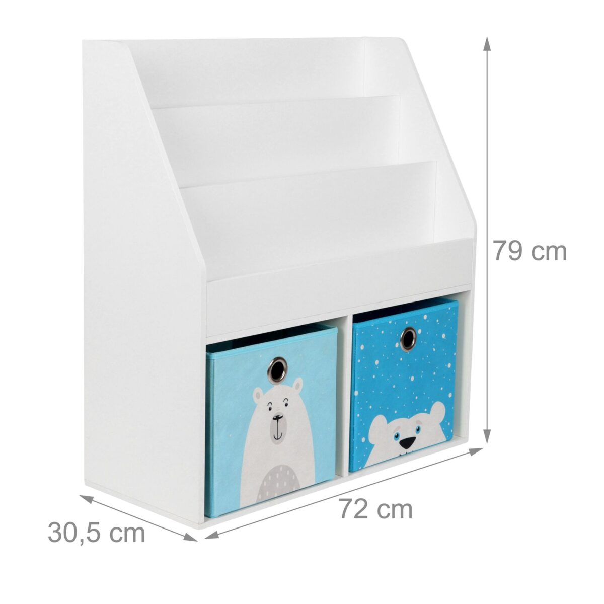 Raft carti pentru copii cu 2 cutii textile pentru jucarii, alb, 79x72x30,5 cm - imagine 5