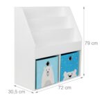 Raft carti pentru copii cu 2 cutii textile pentru jucarii, alb, 79x72x30,5 cm - imagine 5