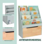 Raft cărți pentru copii cu ladă de jucării pe roți – design modern Mint & Natur, 80x60x30 cm - imagine 4