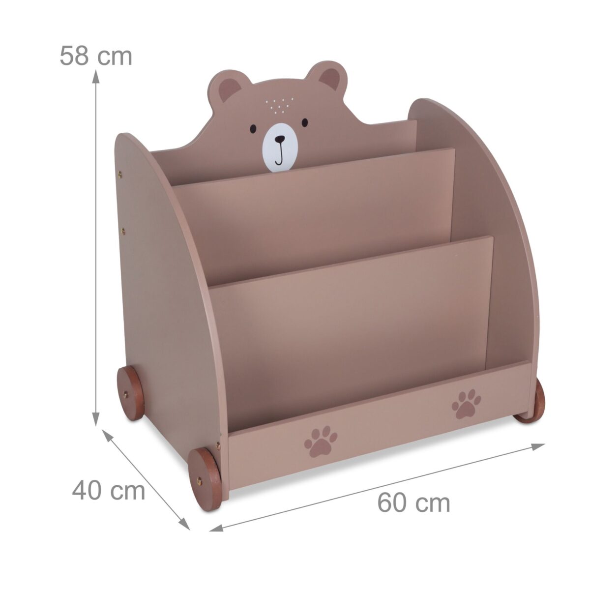 Raft pentru copii în design de ursuleț – maro, cu roți și 3 compartimente - imagine 4