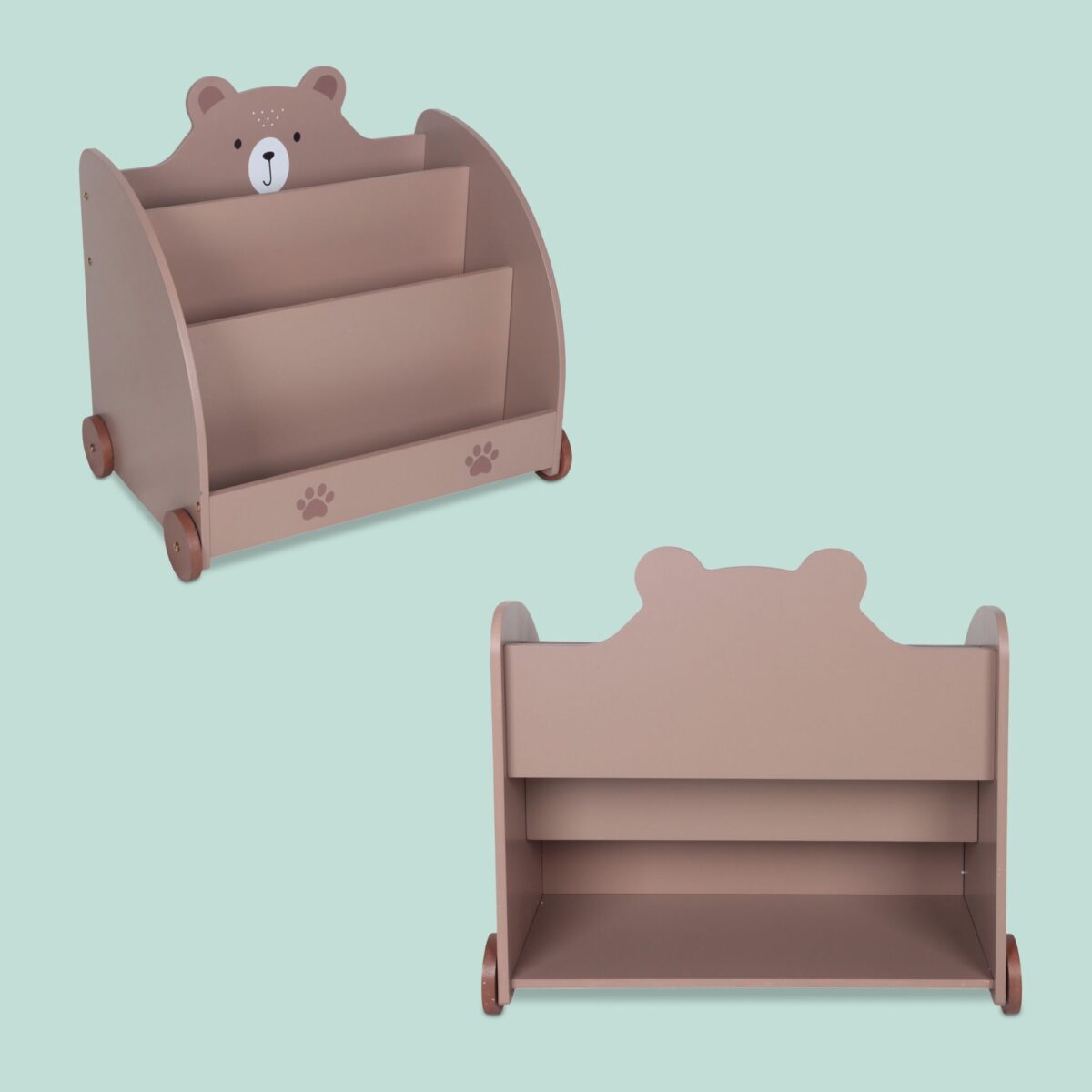 Raft pentru copii în design de ursuleț – maro, cu roți și 3 compartimente - imagine 5
