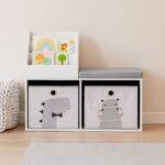 Mobilier pentru copii 3 in 1 - Bancuta pentru copii cu rafturi si cutii de depozitare – alb-gri - imagine 3