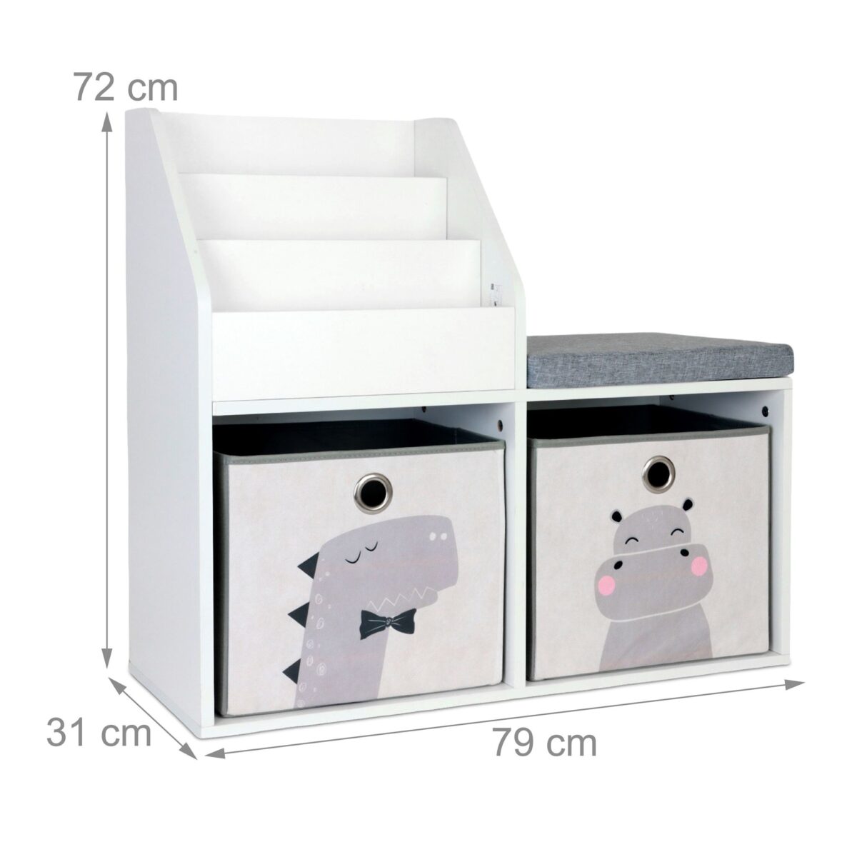 Mobilier pentru copii 3 in 1 - Bancuta pentru copii cu rafturi si cutii de depozitare – alb-gri - imagine 4