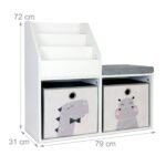 Mobilier pentru copii 3 in 1 - Bancuta pentru copii cu rafturi si cutii de depozitare – alb-gri - imagine 4