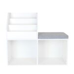 Mobilier pentru copii 3 in 1 - Bancuta pentru copii cu rafturi si cutii de depozitare – alb-gri - imagine 7