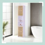 Dulap baie inalt 190 cm – Dulap vertical ingust cu rafturi si usi din bambus, Relaxdays