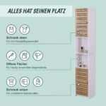 Dulap baie inalt 190 cm – Dulap vertical ingust cu rafturi si usi din bambus, Relaxdays - imagine 2