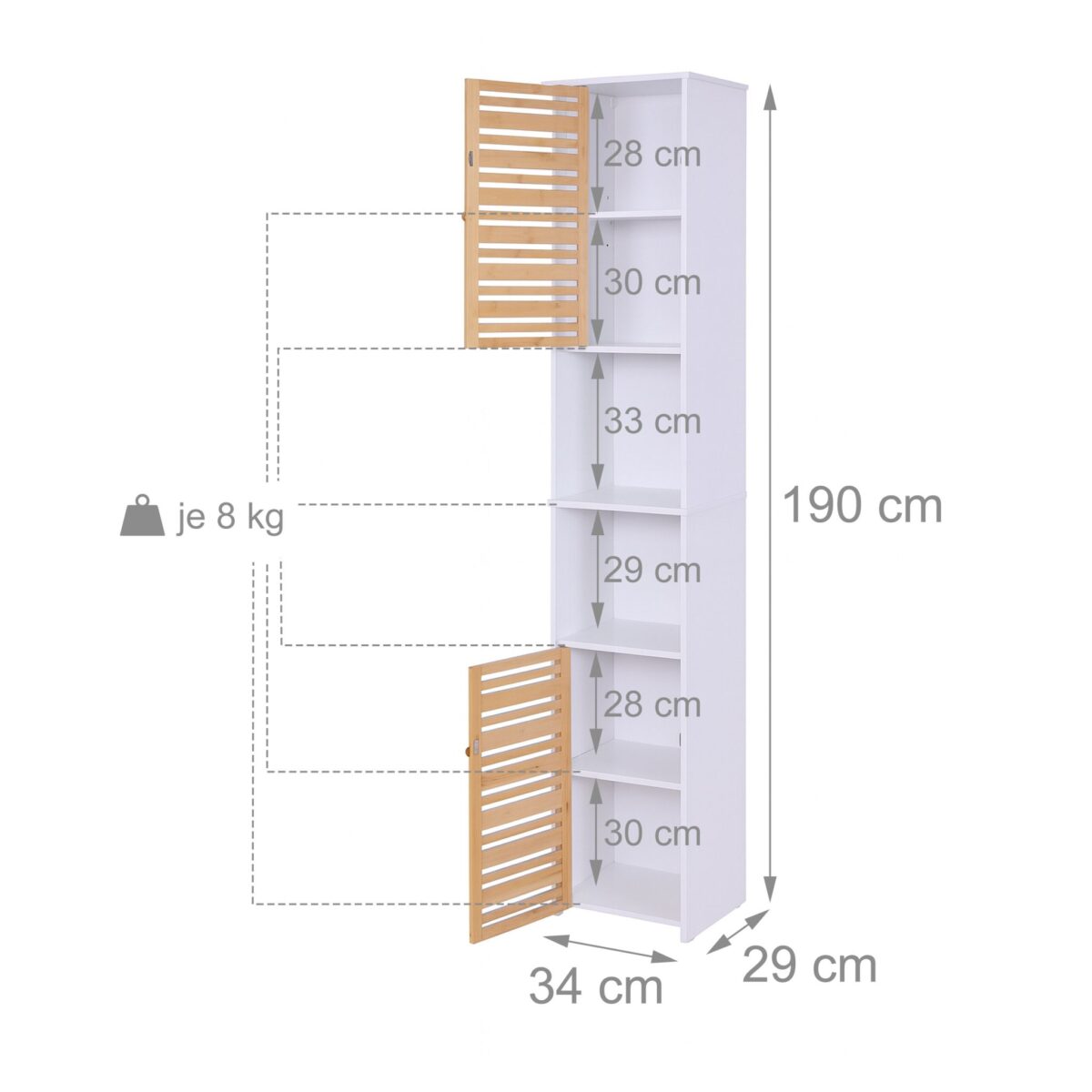 Dulap baie inalt 190 cm – Dulap vertical ingust cu rafturi si usi din bambus, Relaxdays - imagine 3
