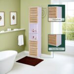 Dulap baie inalt 190 cm – Dulap vertical ingust cu rafturi si usi din bambus, Relaxdays - imagine 4