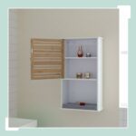 Dulap baie suspendat alb cu bambus, 3 rafturi reglabile, 70 x 40 x 20 cm, Relaxdays - imagine 2