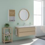 Dulap baie suspendat alb cu bambus, 3 rafturi reglabile, 70 x 40 x 20 cm, Relaxdays - imagine 3
