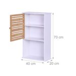 Dulap baie suspendat alb cu bambus, 3 rafturi reglabile, 70 x 40 x 20 cm, Relaxdays - imagine 4