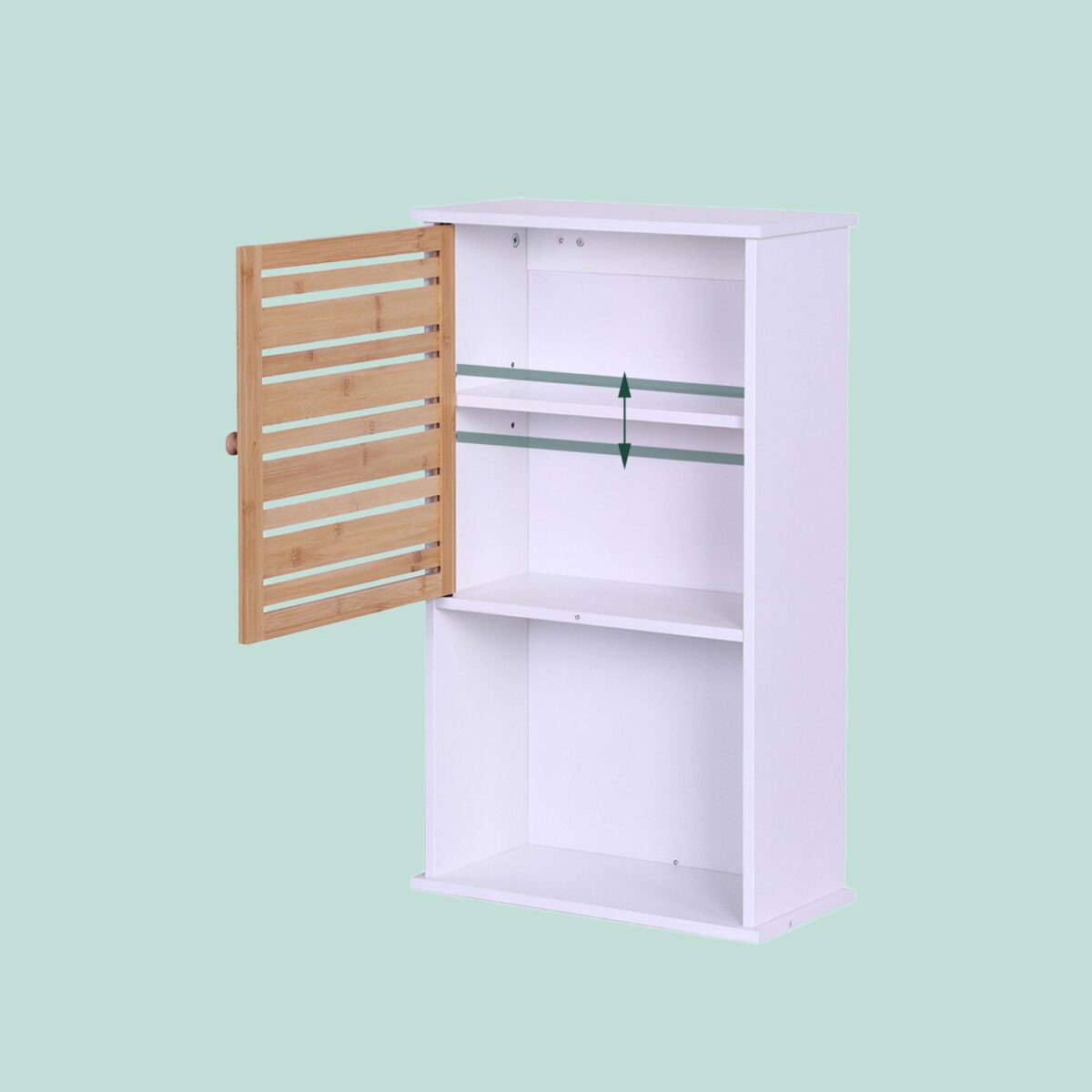 Dulap baie suspendat alb cu bambus, 3 rafturi reglabile, 70 x 40 x 20 cm, Relaxdays - imagine 5