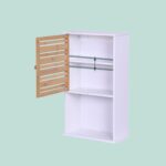 Dulap baie suspendat alb cu bambus, 3 rafturi reglabile, 70 x 40 x 20 cm, Relaxdays - imagine 5