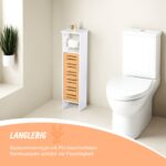 Dulap baie cu suport hartie igienica – 3 rafturi, design modern, bambus + MDF, Relaxdays