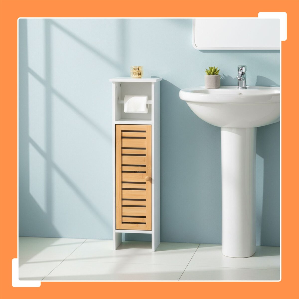 Dulap baie cu suport hartie igienica – 3 rafturi, design modern, bambus + MDF, Relaxdays - imagine 5