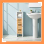 Dulap baie cu suport hartie igienica – 3 rafturi, design modern, bambus + MDF, Relaxdays - imagine 5