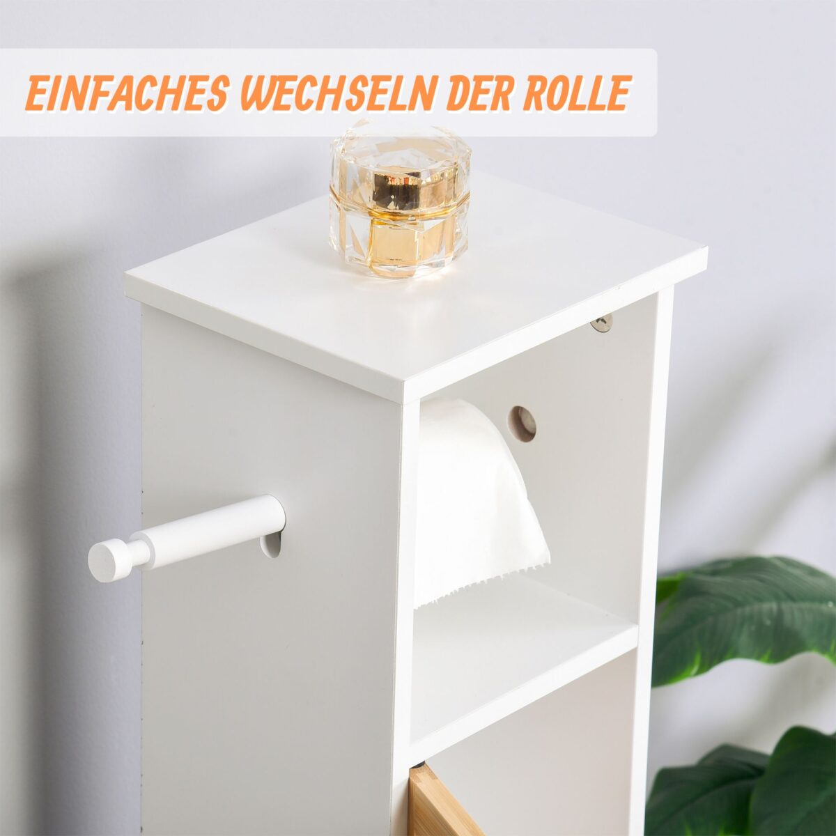 Dulap baie cu suport hartie igienica – 3 rafturi, design modern, bambus + MDF, Relaxdays - imagine 2