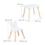Masa si 2 Scaune Copii cu Spatar Urechi de Iepuras – Mobilier Alb-Natur, 3 Piese cu Picioare din Lemn - imagine 6