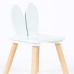 Masa si 2 Scaune Copii cu Spatar Urechi de Iepuras – Mobilier Alb-Natur, 3 Piese cu Picioare din Lemn - imagine 2