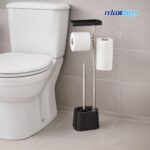 Suport hârtie igienică din inox cu poliță, perie WC și suport pentru rezerve, Negru - imagine 3