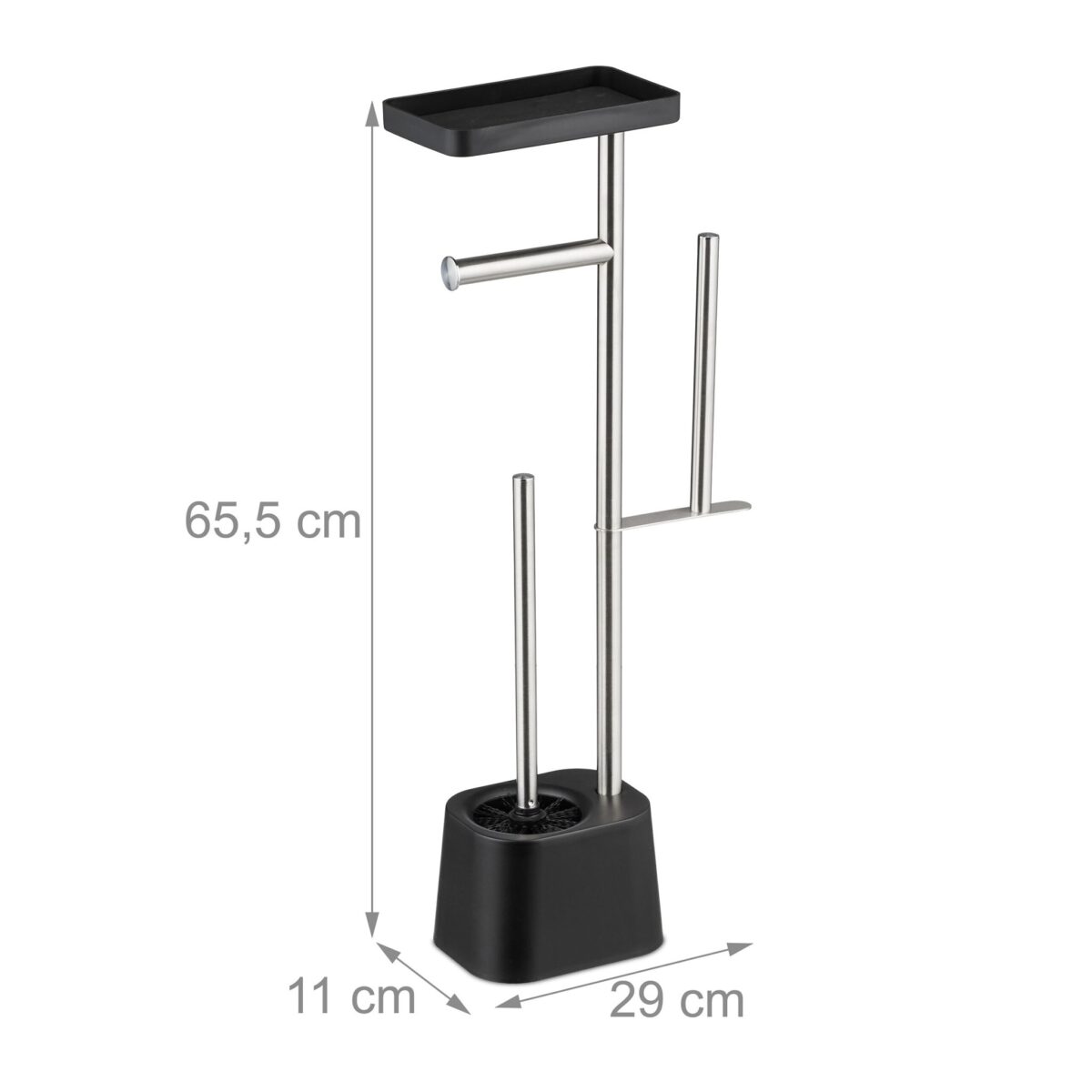Suport hârtie igienică din inox cu poliță, perie WC și suport pentru rezerve, Negru - imagine 4