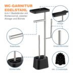 Suport hârtie igienică din inox cu poliță, perie WC și suport pentru rezerve, Negru - imagine 6
