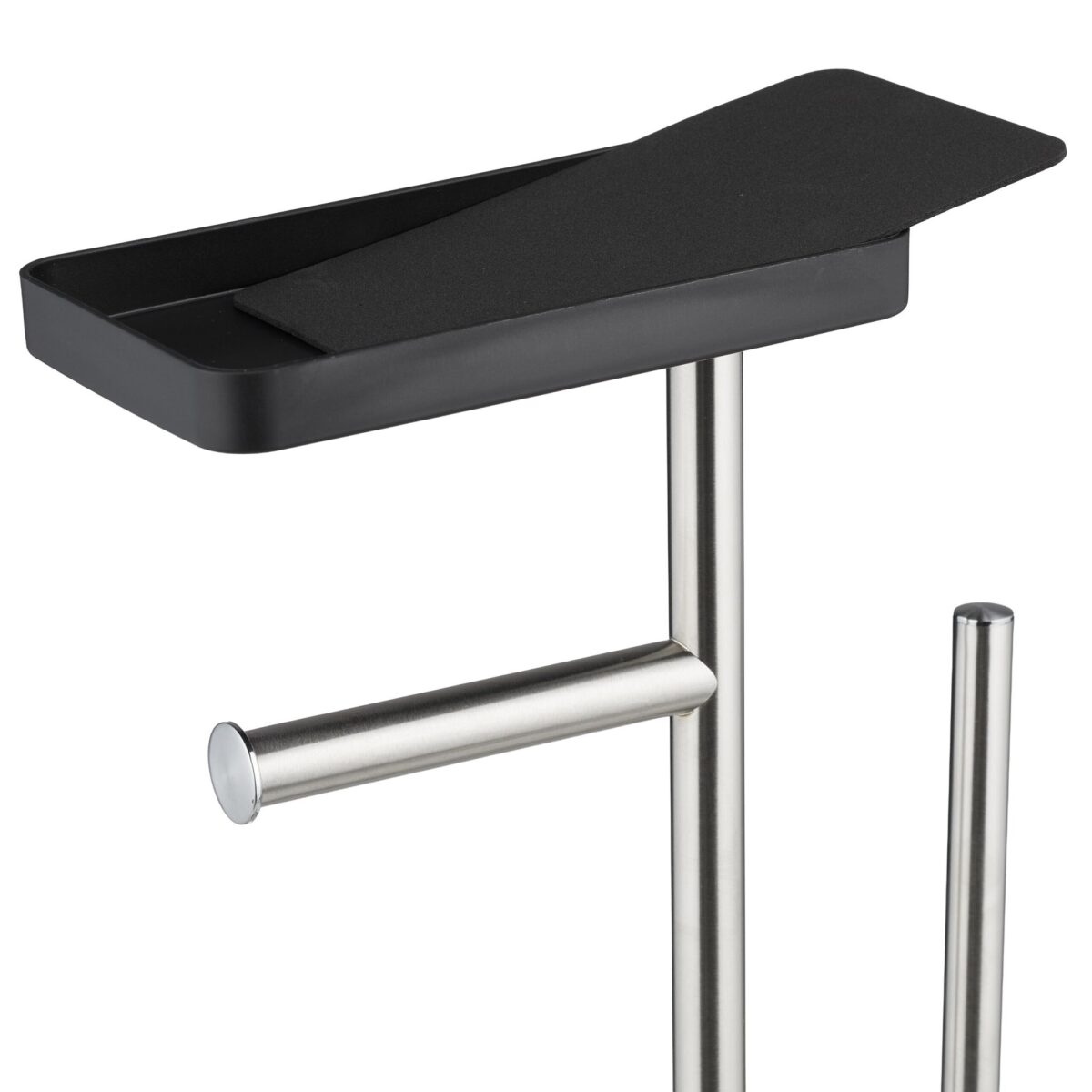 Suport hârtie igienică din inox cu poliță, perie WC și suport pentru rezerve, Negru - imagine 8